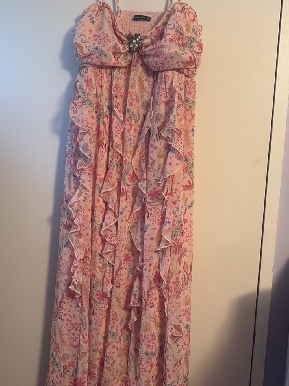 Abercrombie & Fitch Pink Floral Ruffle Strapless Maxi Dress - Picture 5 of 9